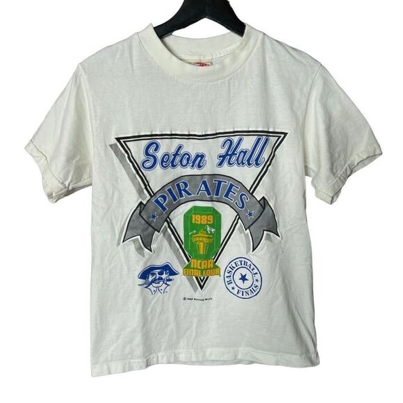 VTG 1989 Nutmeg Seton Hall Pirated NCAA Final Four T Shirt Kids Large - Picture 1 of 5